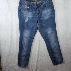 Revolt Women's Zip Fly Distressed Skinny Denim Jeans Blue Size 8